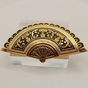 DAMASCENE Gold Fan Brooch Pin Vintage GVC